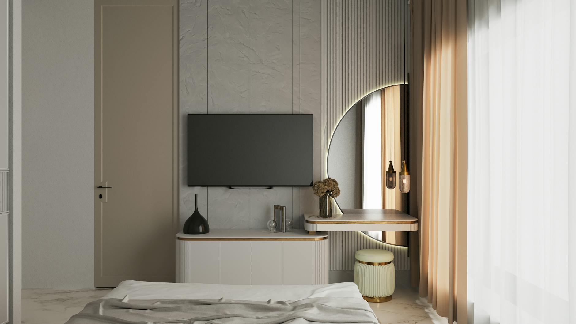Elegant modern bedroom interior with minimalist design